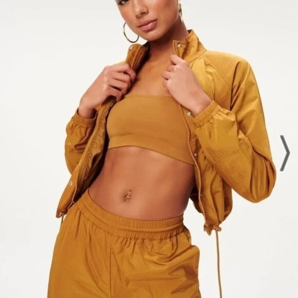 GOOD AMERICAN Essentials Shine Track Jacket Sz 3 Large Bronze - Picture 4 of 10